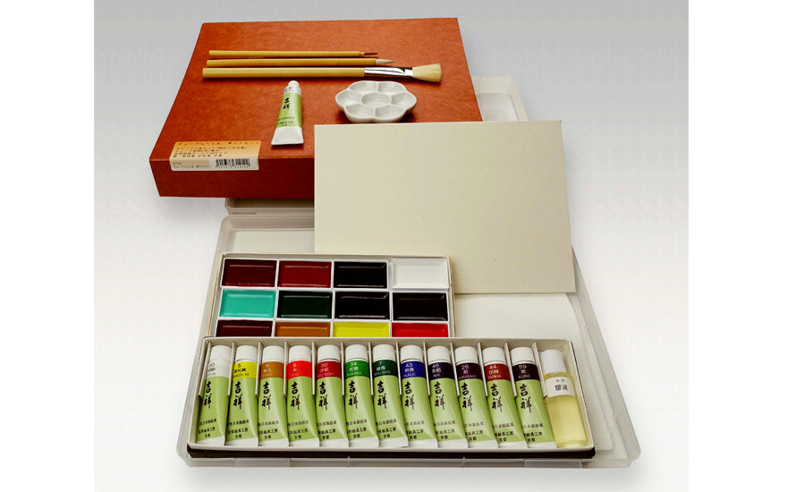 日本画チューブ絵具12色　筆入りセット
